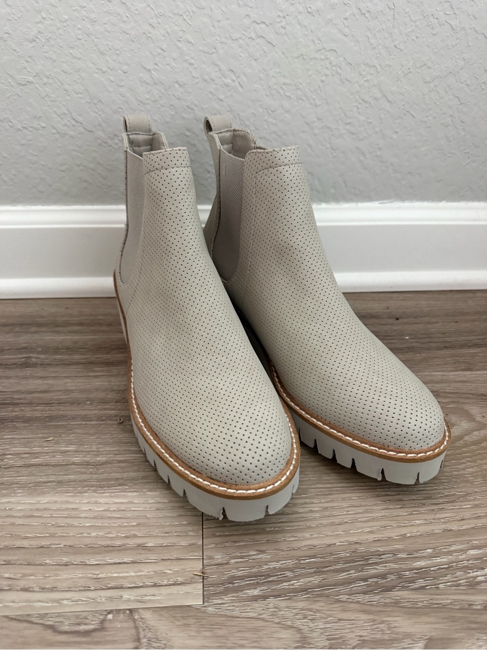 Women’s Taupe Perforated Chelsea Booties - Stylish Slip-On Ankle Boots